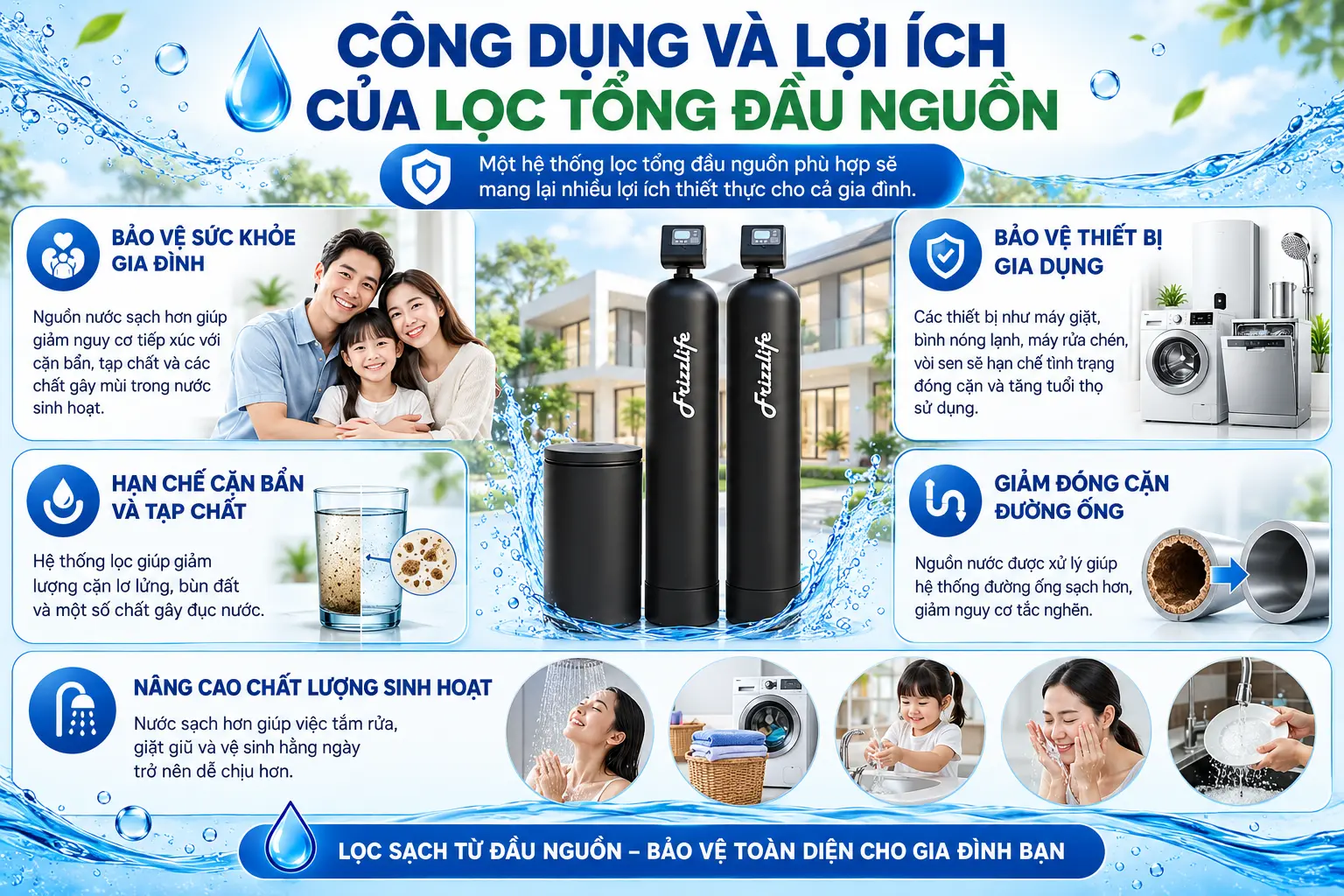 Hệ thống lọc tổng Frizzlife xử lý nước ngay từ đầu nguồn