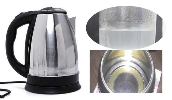 Gia đình sử dụng nước sinh hoạt, hình ảnh vòi nước và lớp cặn trắng trên thiết bị