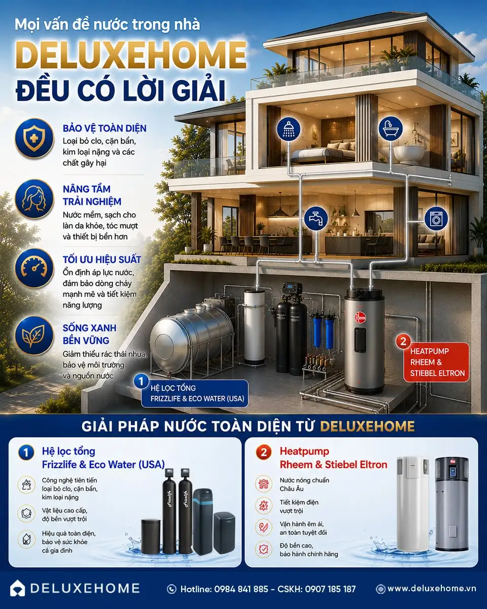 Giải pháp nước trung tâm tích hợp lọc nước và nước nóng cho gia đình