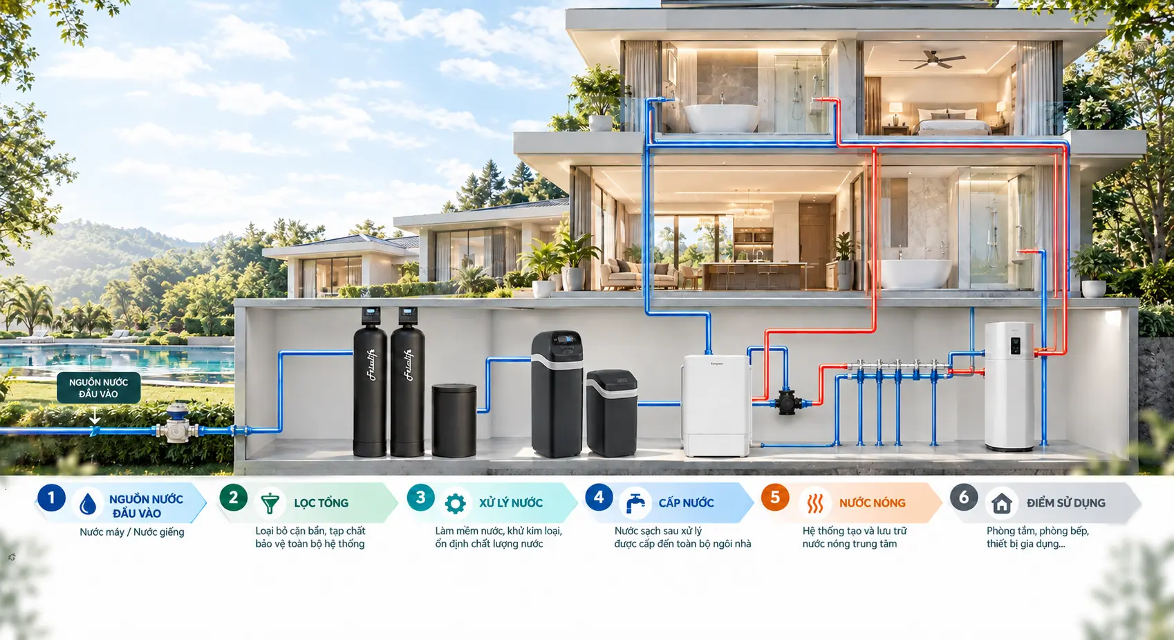 Sơ đồ giải pháp nước trung tâm cao cấp cho biệt thự